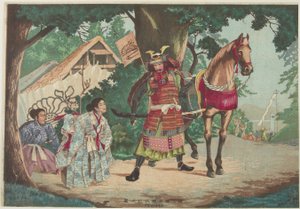 Warrior Kusunokis avgang ved Sakurai-stasjonen, ca. 1880-1899 av Kobayashi Kiyochika